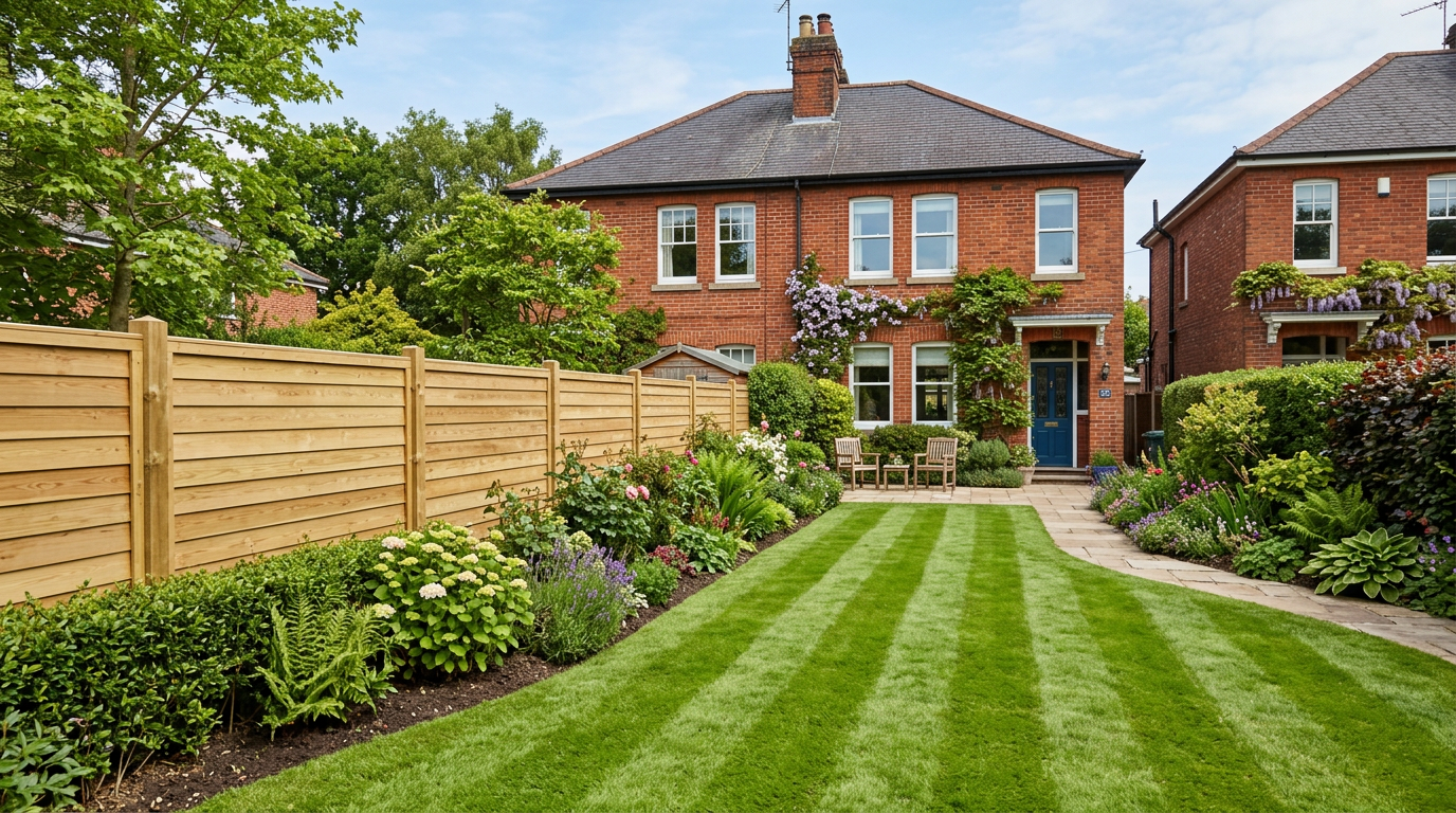 Freshly laid green turf lawn in a British garden