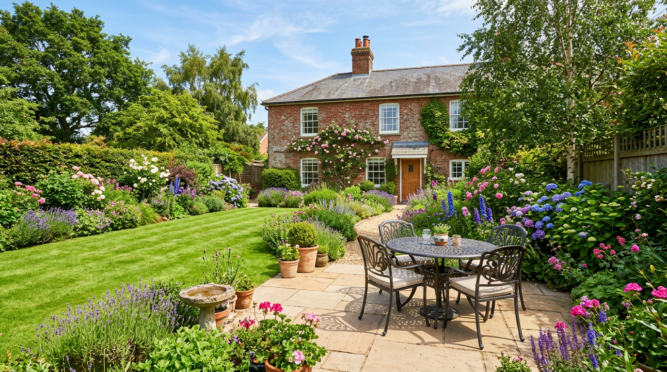 Perfectly cut hedges lining a UK house driveway